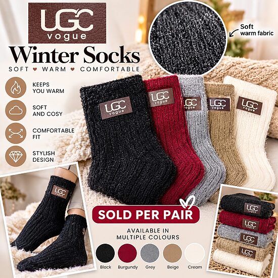 UGC Vogue Women’s Winter Socks – Soft, Warm & Cosy Knitted Socks – Various Colours – 1 Pair