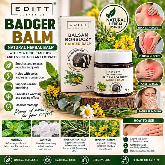 Editt Cosmetics Badger Balm – Natural Herbal Massage Balm – 50g