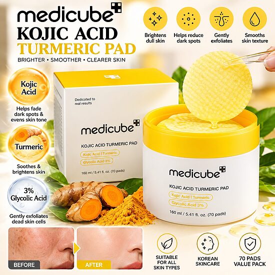 Medicube Kojic Acid Turmeric Pads – Brightening & Exfoliating Skincare – 70 Pads