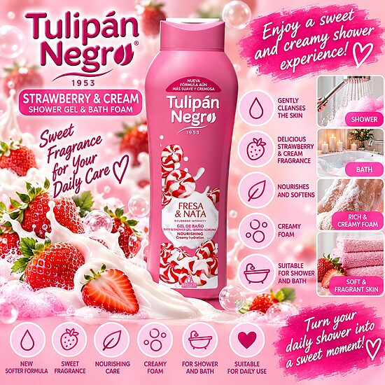 Tulipán Negro Strawberry & Cream Shower Gel – 650ml