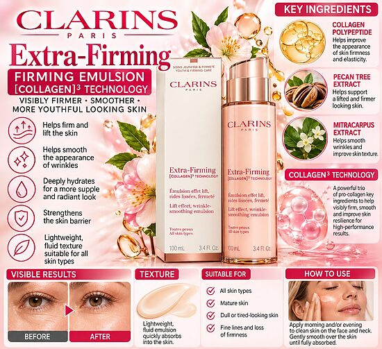 Clarins Extra-Firming Emulsion – [COLLAGEN]³ Technology – 100ml