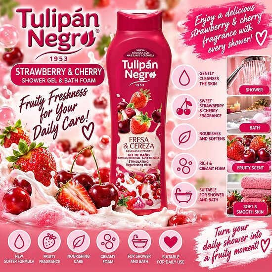🍓🍒 TULIPÁN NEGRO – STRAWBERRY & CHERRY SHOWER GEL