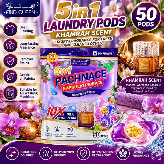 Find Queen 5-in-1 Laundry Pods – Khamrah Scent (50 Pods)