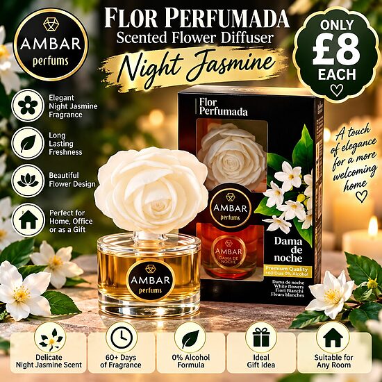 AMBAR Flor Perfumada – Dama de Noche (White Flowers) Scented Flower Diffuser