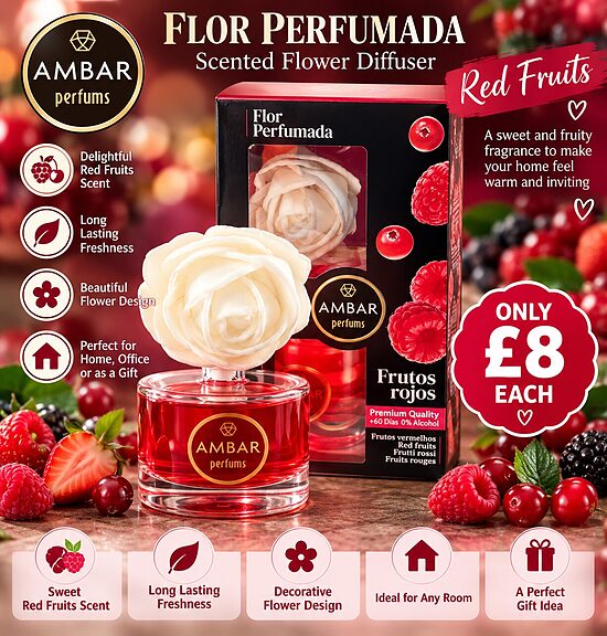 AMBAR Flor Perfumada – Red Fruits Scented Flower Diffuser