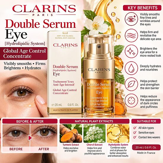 Clarins Double Serum Eye – Global Age Control Anti-Ageing Eye Concentrate – 20ml